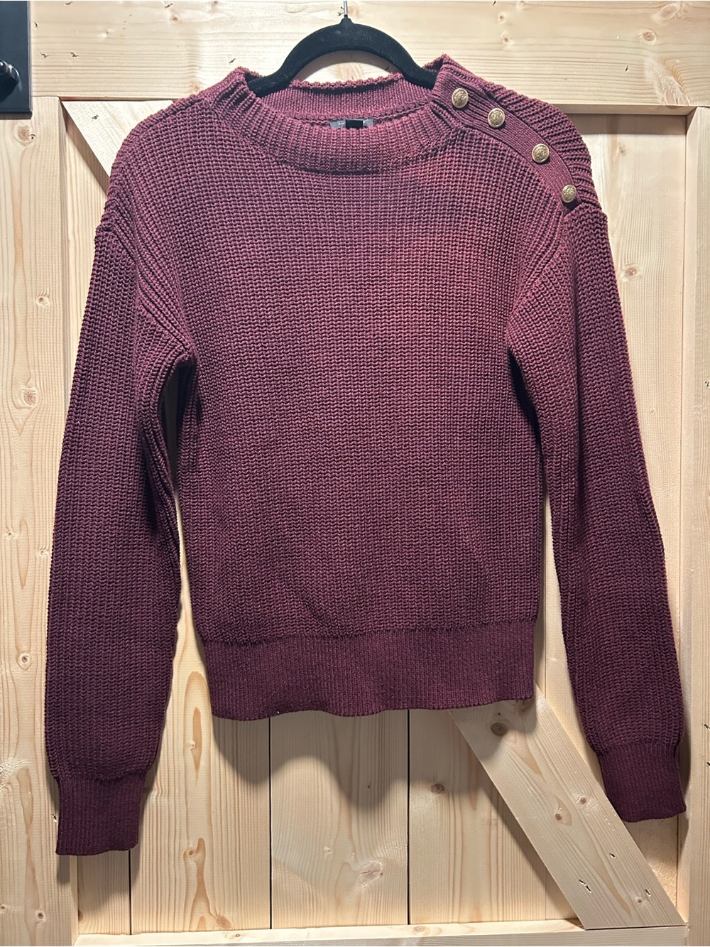 Ann Taylor Burgundy Knit Sweater with Button Shoulder
